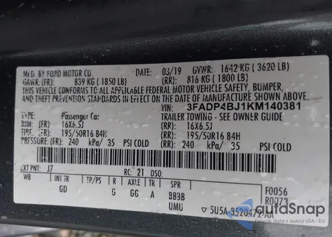 2019 Ford Fiesta Se from USA, damaged, VIN 3FADP4BJ1KM140381